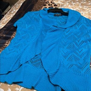 Evan Picone Blue Chevron Knit Cardigan